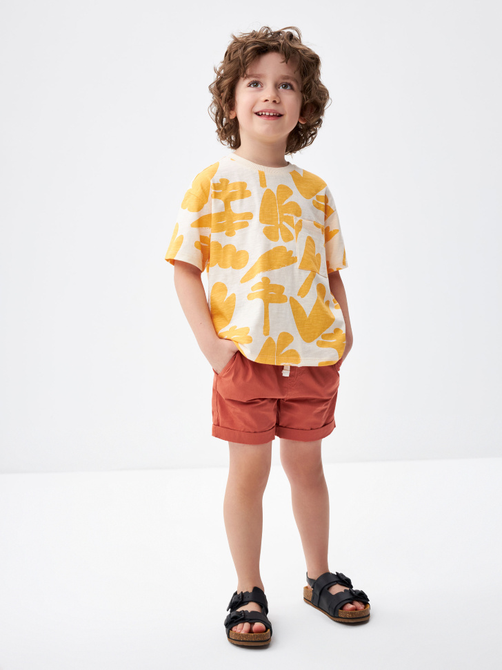Хлопковые шорты с отворотами для мальчиков (оранжевый, 92)