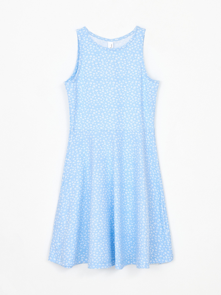 Картинка - Трикотажное платье с принтом для девочек (голубой, 146) 4640226009119