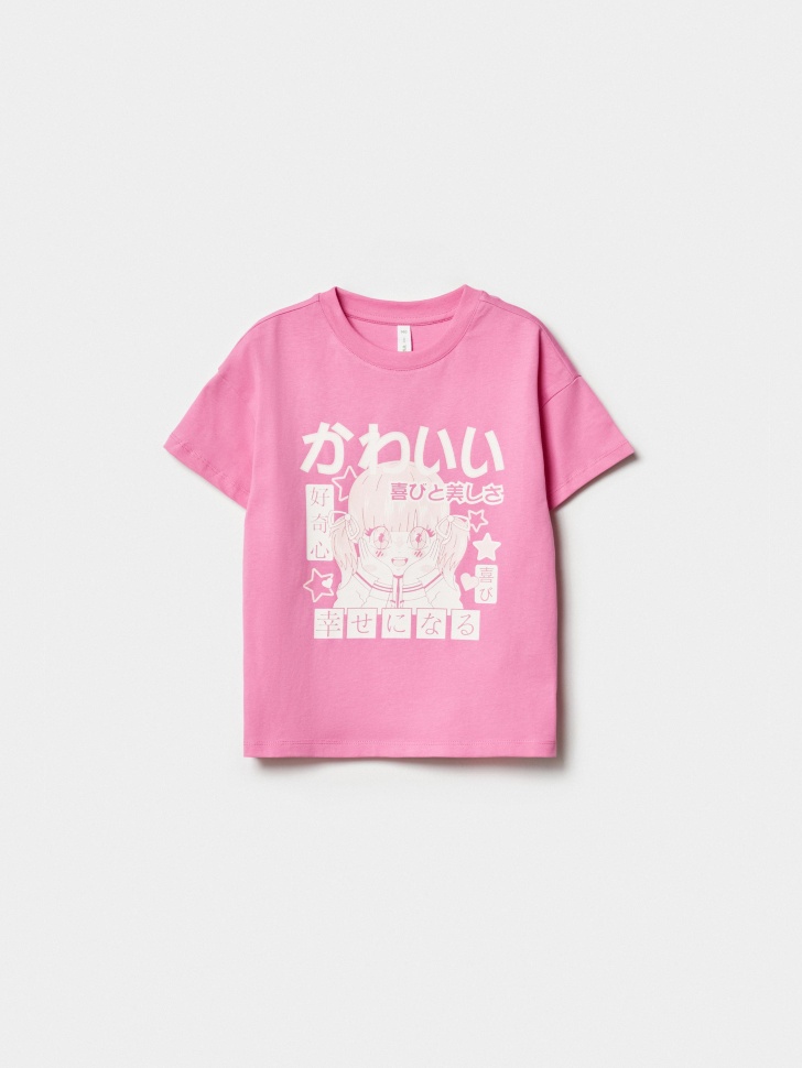 Футболка SELA с аниме-принтом для девочек, розовый, арт. 45057