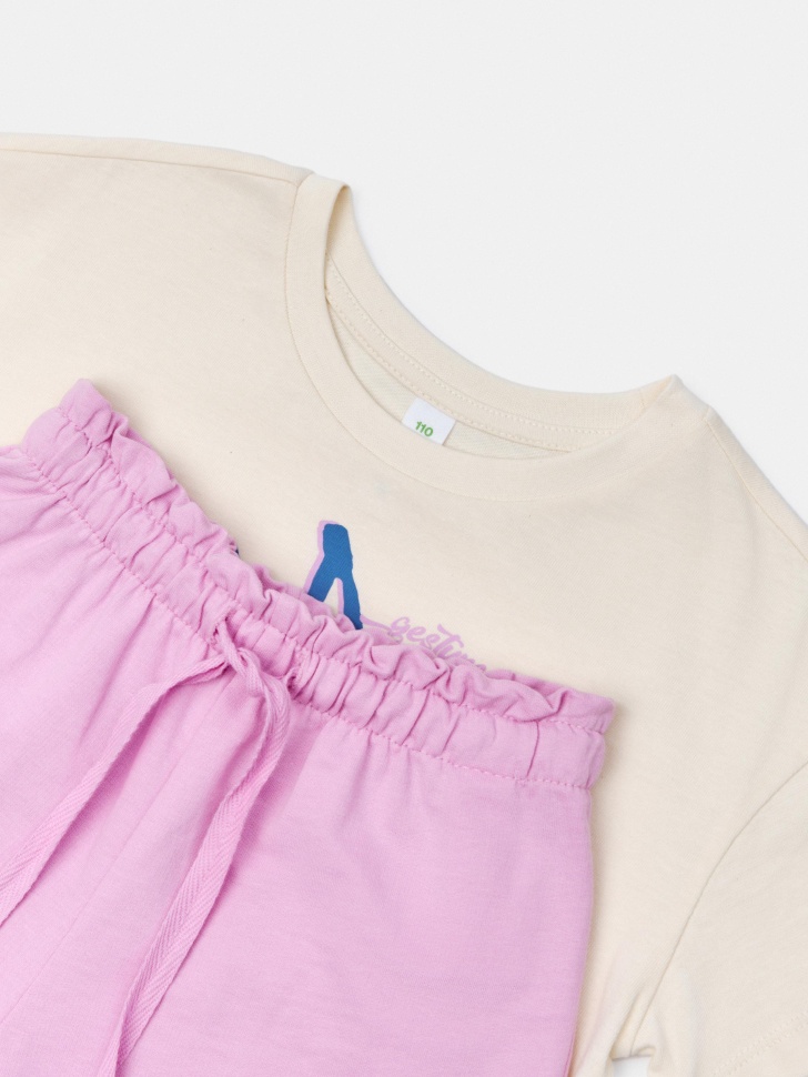 комплект из футболки и шорт для девочек из хлопка спереди