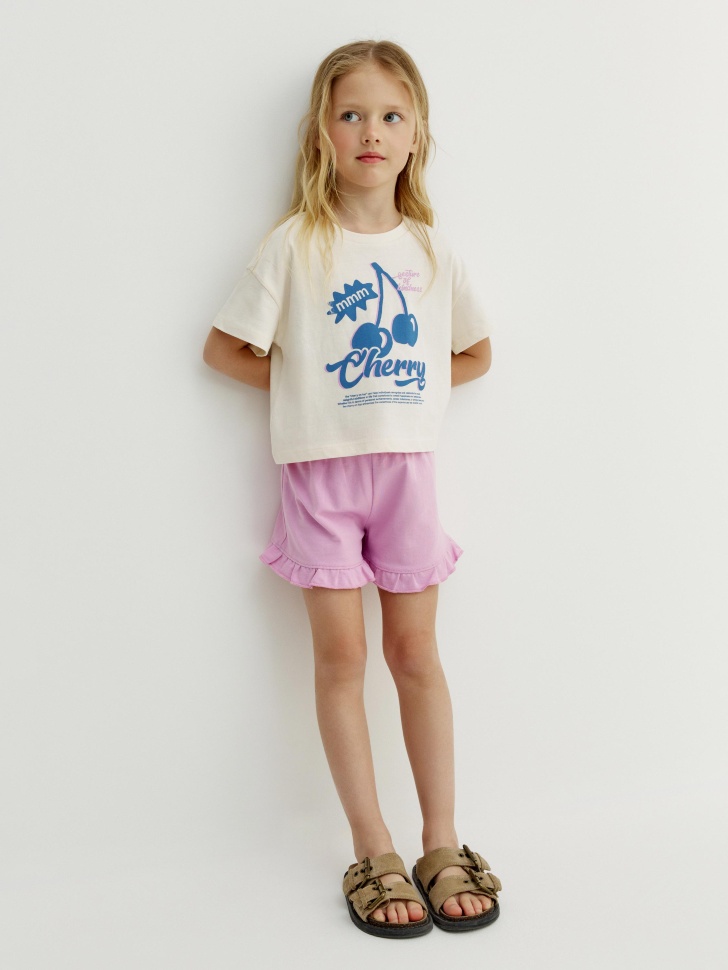 комплект из футболки и шорт для девочек от бренда sela вид слева