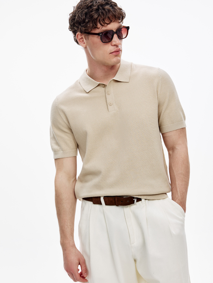 Вязаное поло Sela с коротким рукавом, бежевый, арт. 51441