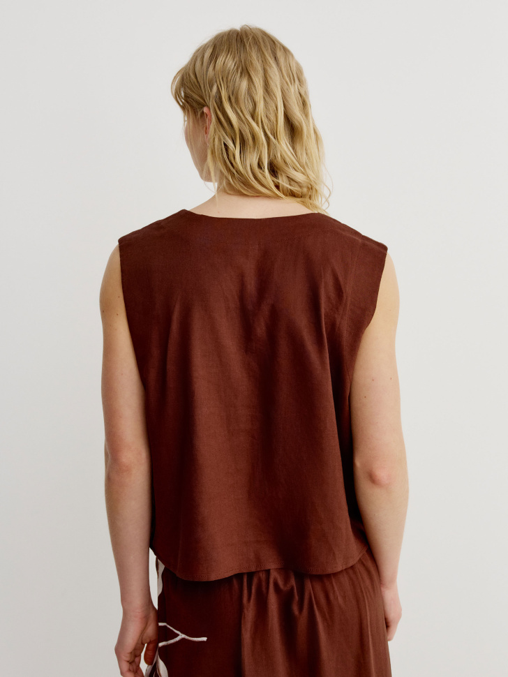 укороченный топ на завязках из смесового льна по цене 2799 руб вид справа