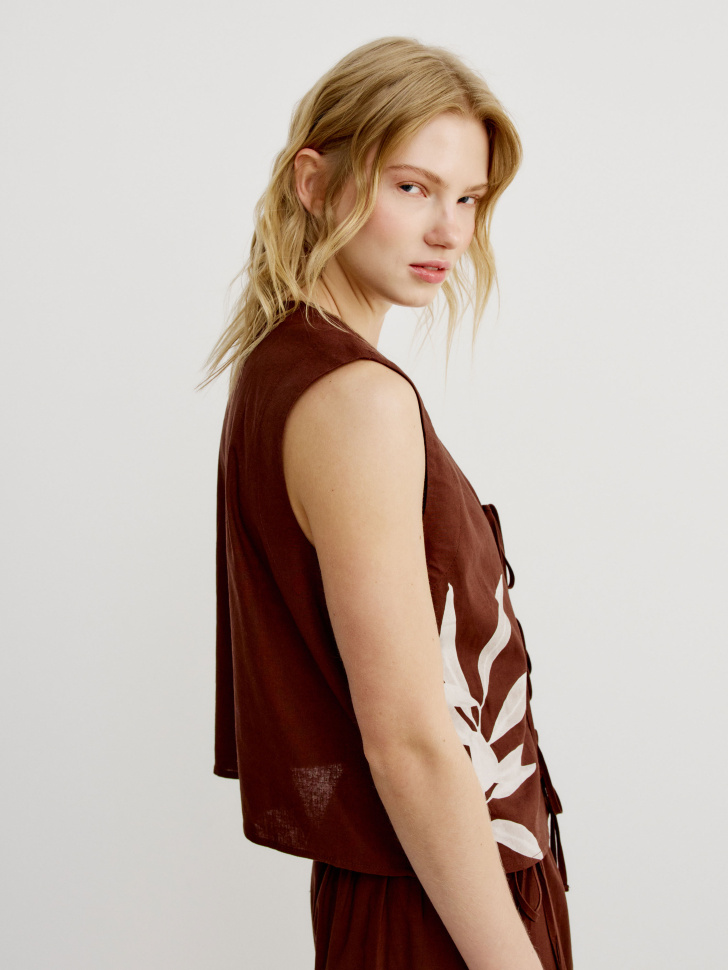 укороченный топ на завязках из смесового льна из россии вид сбоку