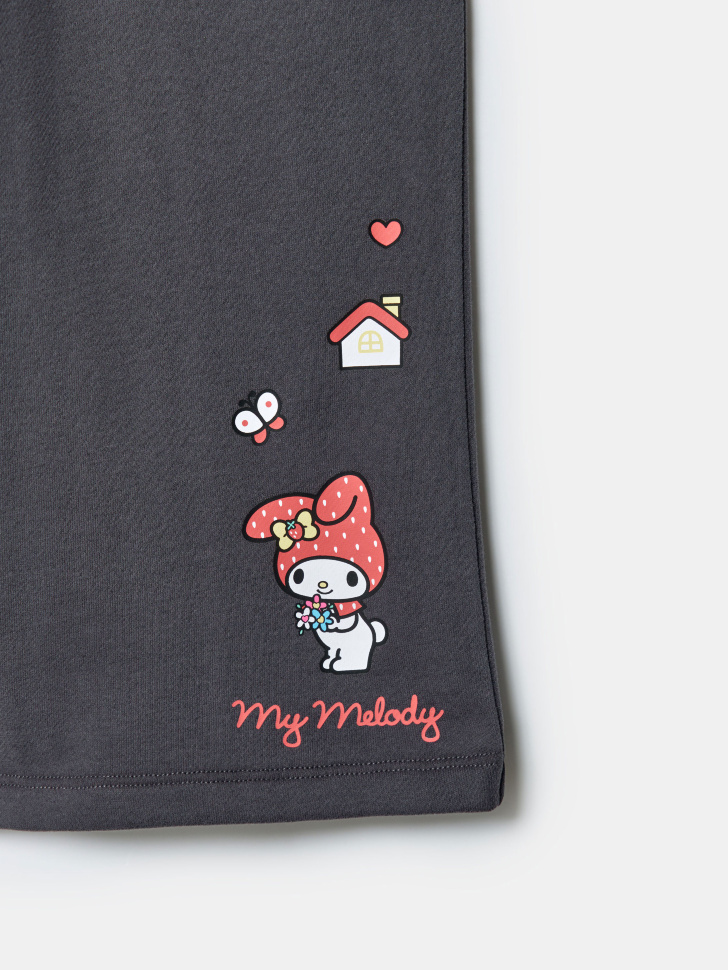 широкие брюки с принтом hello kitty my melody для девочек из хлопка спереди