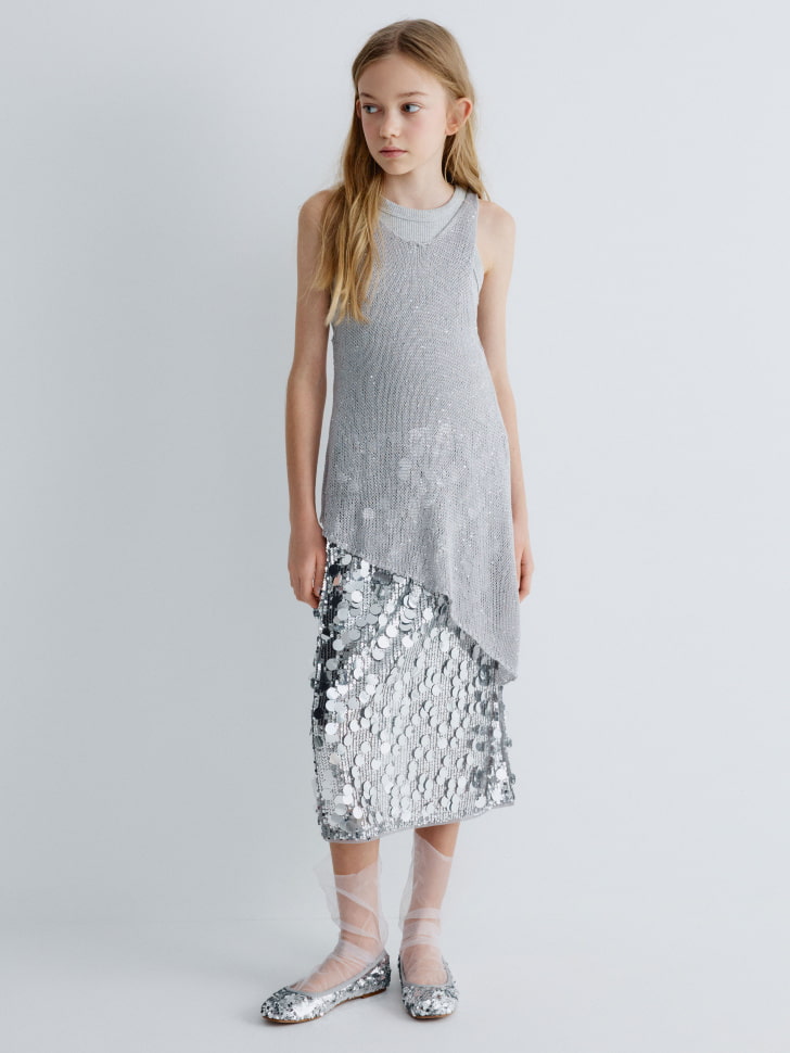 туника с люрексом и пайетками для девочек из россии вид сбоку