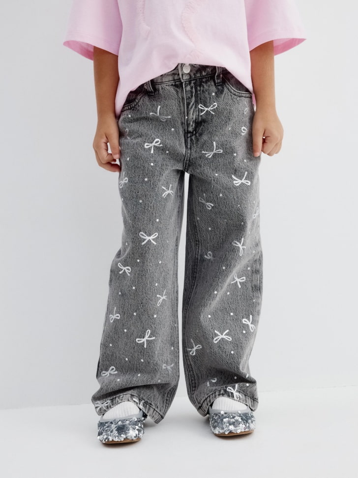джинсы wide leg с бантиками для девочек 4680798718644 по акции