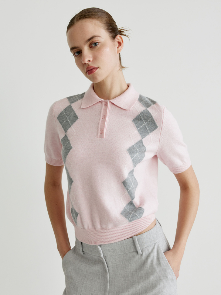 Джемпер-поло SELA с шелком и шерстью, розовый, арт. 33560