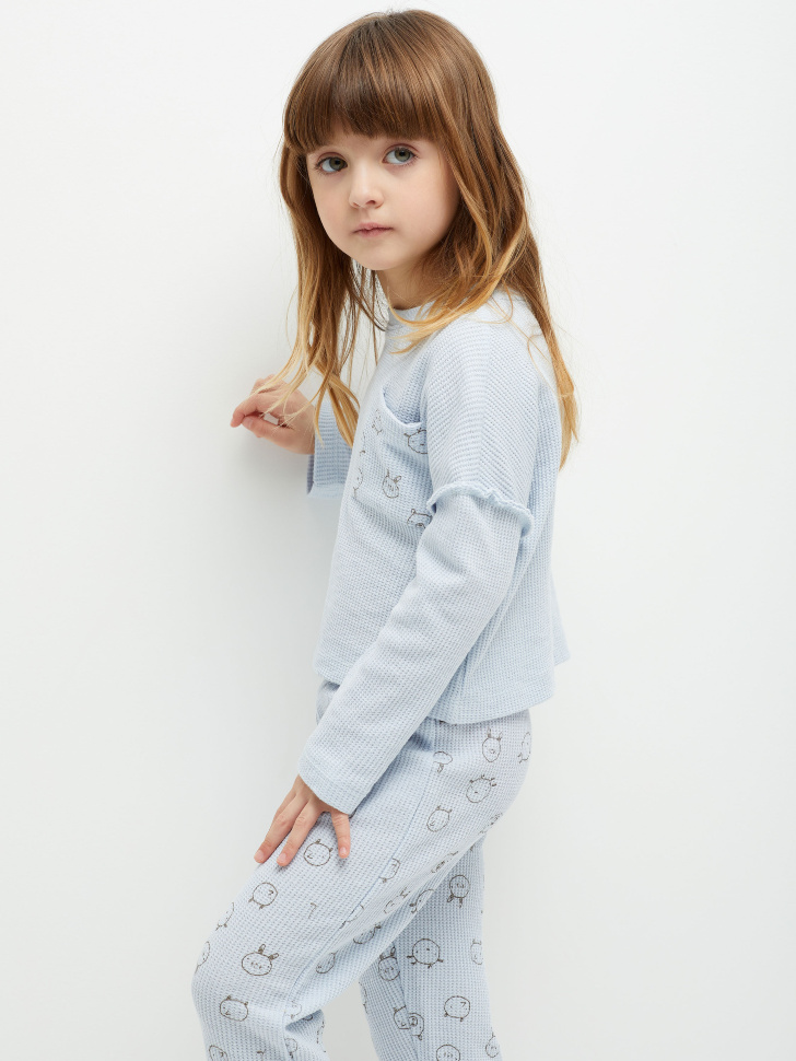 Трикотажная пижама с принтом для девочек (голубой, 98/3 YEARS) sela 4680129221249 - фото 6