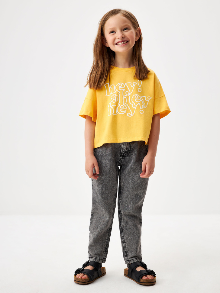 Джинсы Mom fit на резинке  для девочек