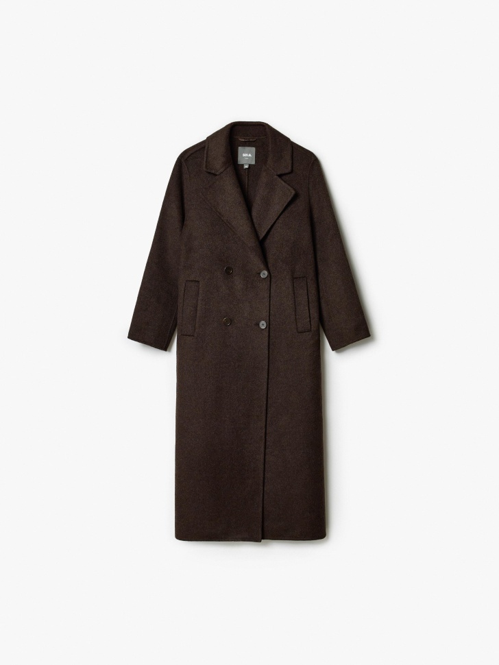 Двубортное пальто макси Sela из смесовой шерсти, коричневый, арт. 39033