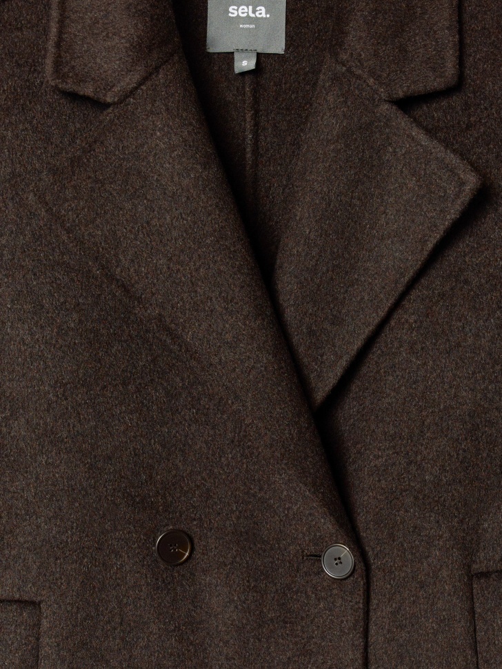 двубортное пальто макси из смесовой шерсти от бренда sela вид слева