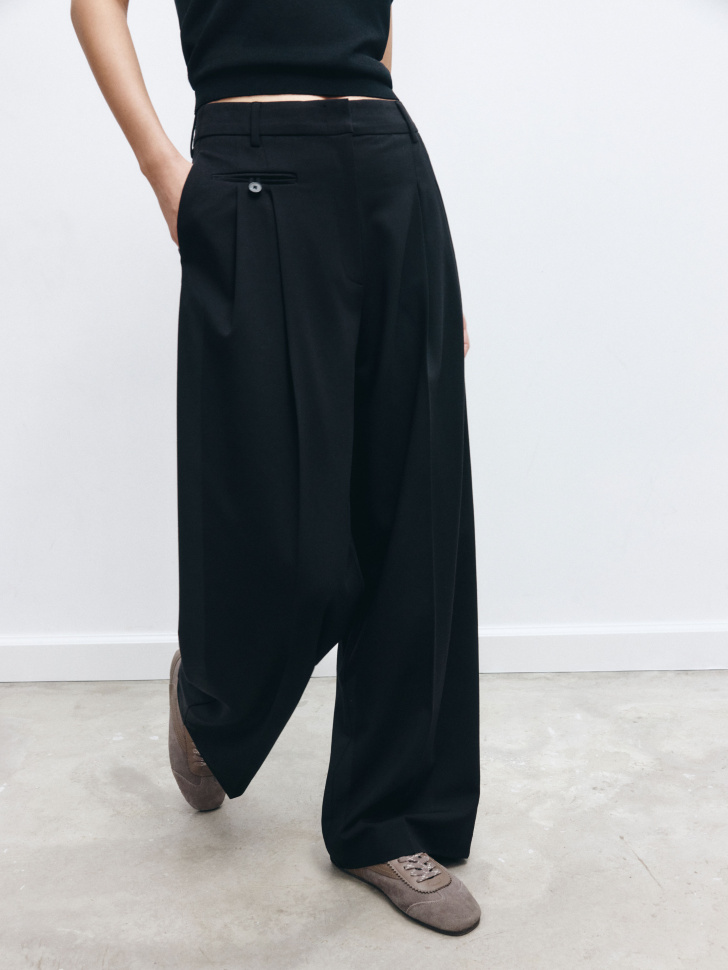 широкие костюмные брюки из премиальной ткани с содержанием шерсти по цене 4999 руб вид справа