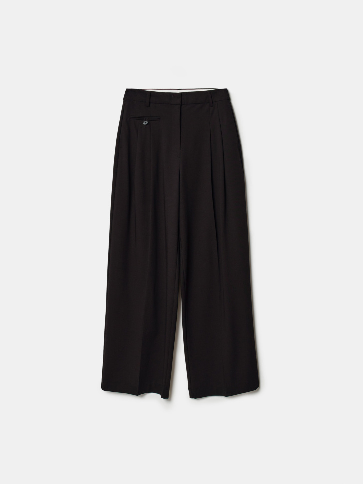 широкие костюмные брюки из премиальной ткани с содержанием шерсти из шерсти спереди