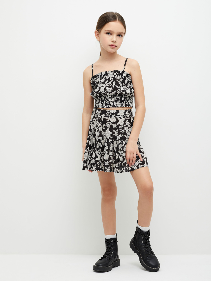 Вискозная юбка с принтом для девочек (черный, 140) от Sela