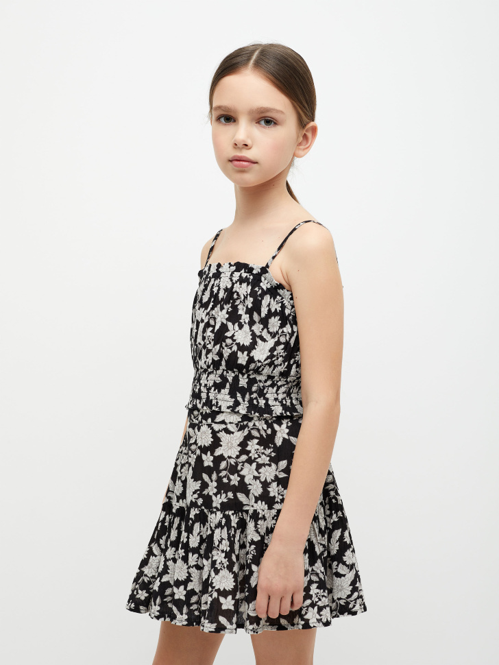 Вискозная юбка с принтом для девочек (черный, 140) от Sela