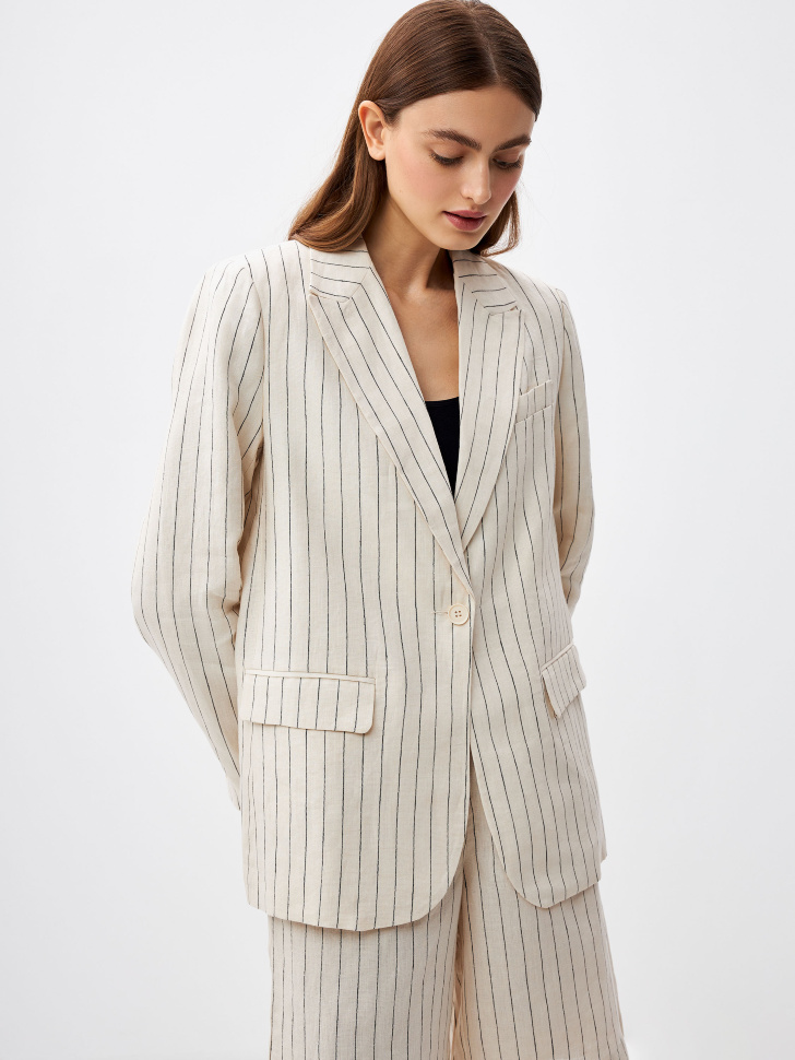 Классический жакет из натурального  льна (белый, XS)