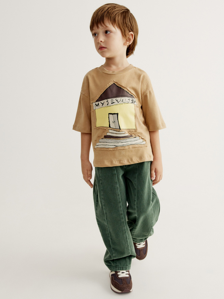 Джинсы O-силуэта SELA для мальчиков, зеленый, арт. 45009