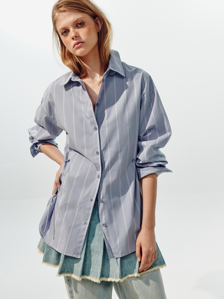 Рубашка SELA Young удлиненная с драпировкой, голубой, арт. 44987