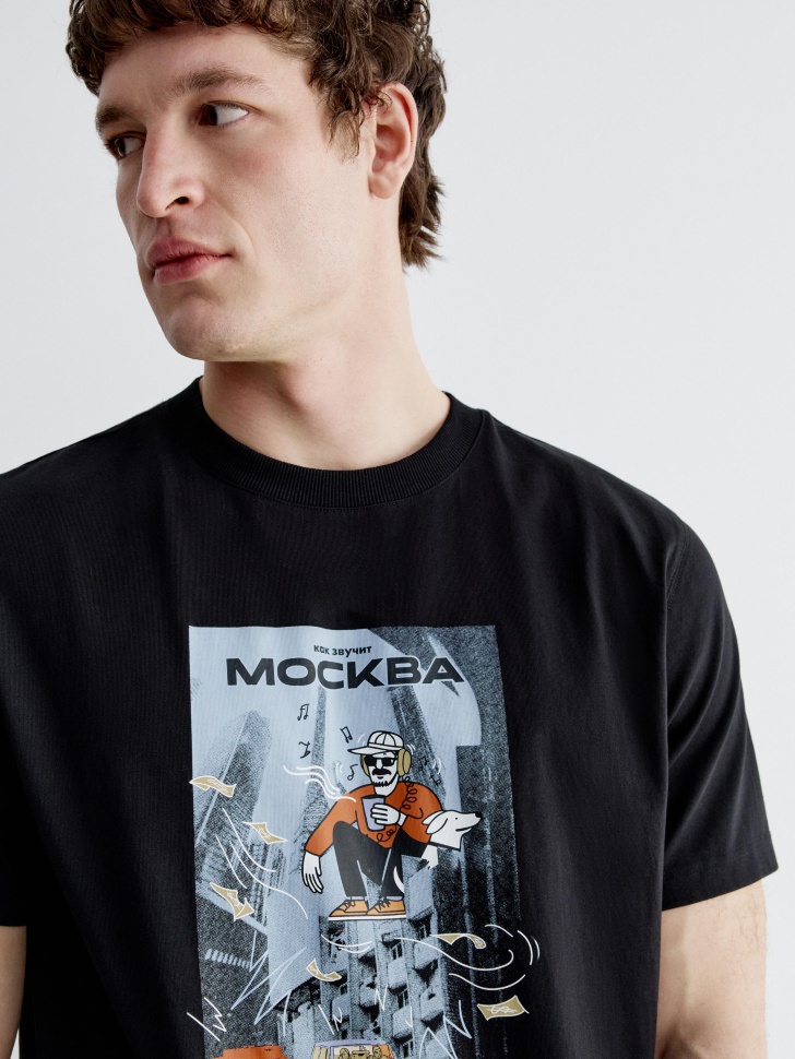 Футболка Sela Oversize fit с принтом, черный, арт. 41823