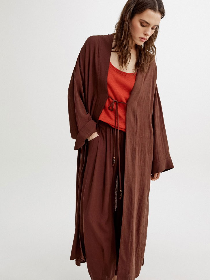 кардиган-кимоно макси на завязке от бренда sela вид слева
