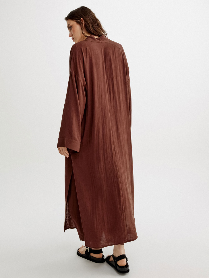 кардиган-кимоно макси на завязке из проверенных материалов спереди