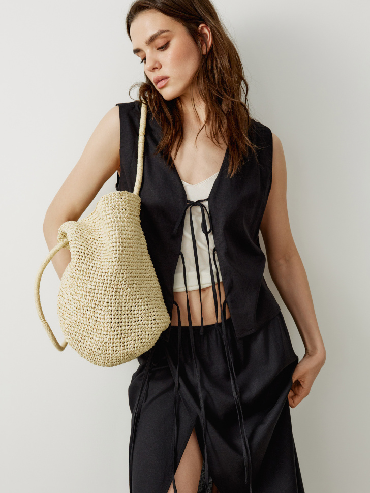 укороченный топ на завязках из смесового льна 4610517891143 фотография