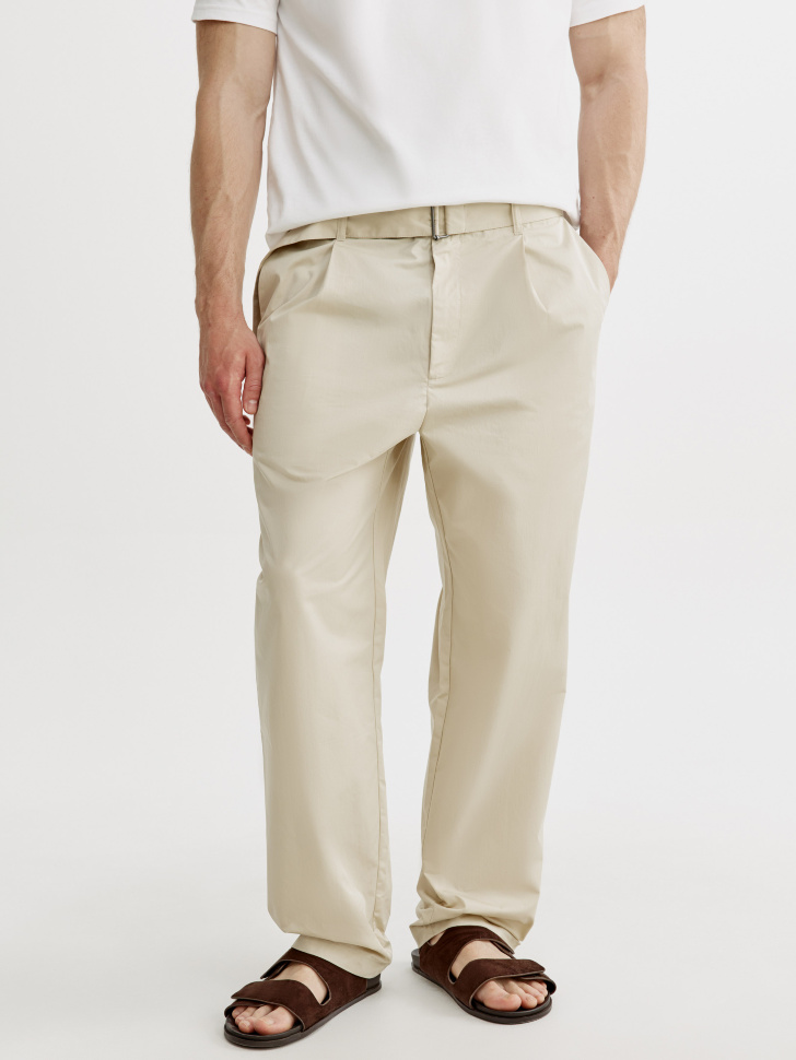 прямые брюки из смесового хлопка с поясом от бренда sela вид слева