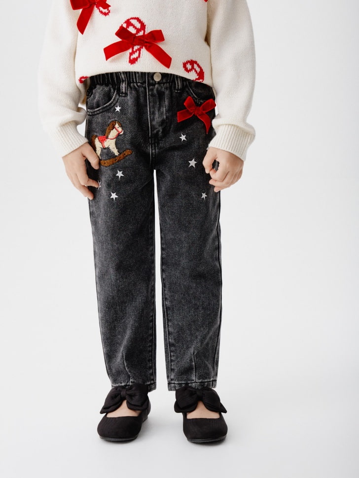 

Джинсы Paperbag fit с блестящим принтом для девочек, SL5811041402