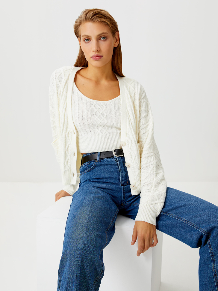 

Вязаный кардиган с косами, Белый