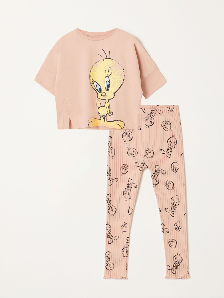 Пижама с ярким принтом Looney Tunes для девочек (розовый, 116-122 (6-7 YEARS))