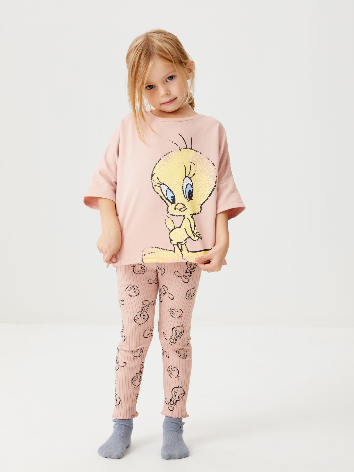 Пижама с ярким принтом Looney Tunes для девочек (розовый, 116-122 (6-7 YEARS))
