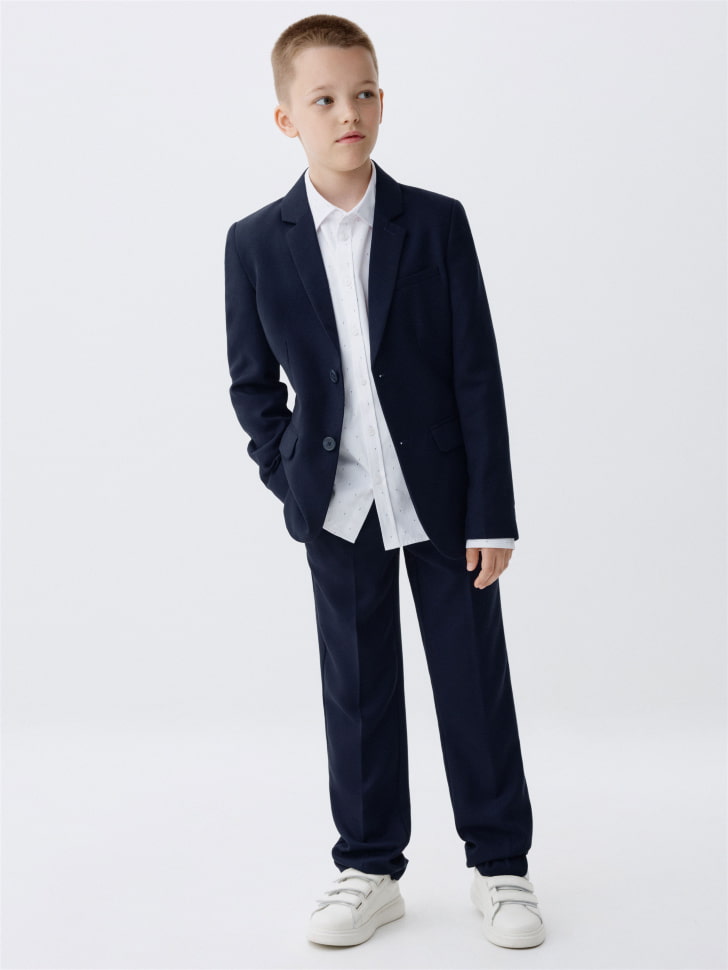 Школьный пиджак Slim fit из фактурной ткани для мальчиков. Фото №2