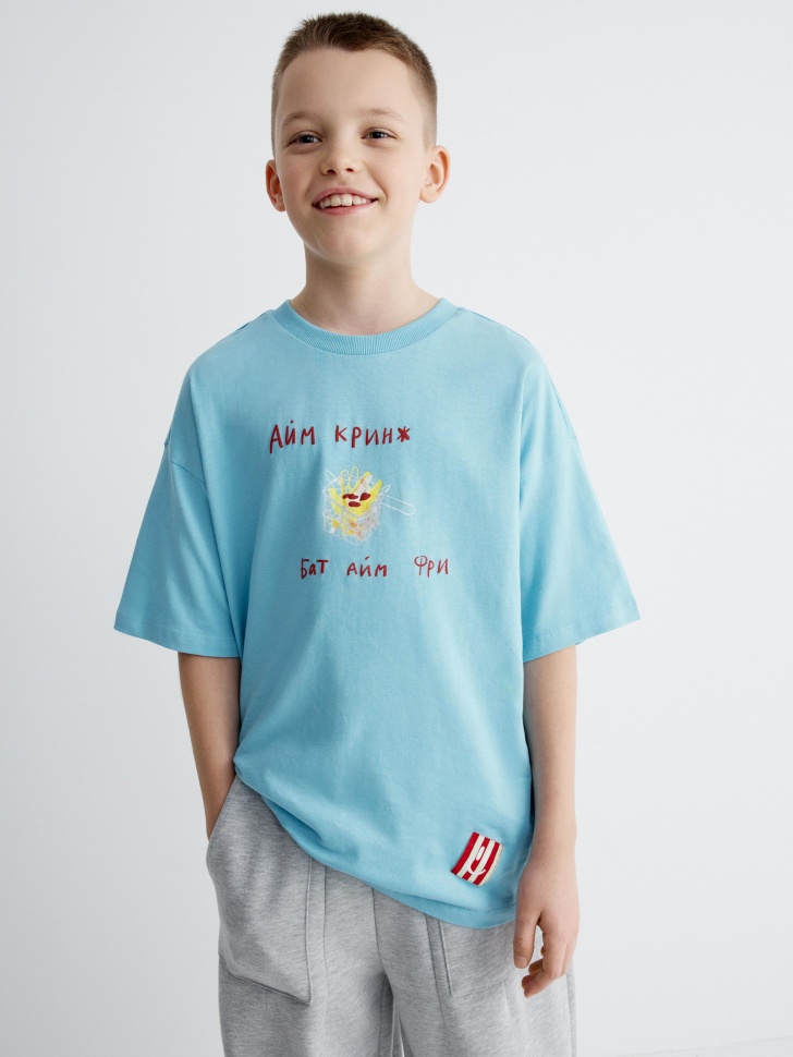 Футболка Sela оверсайз с принтом для мальчиков, голубой, арт. 36277