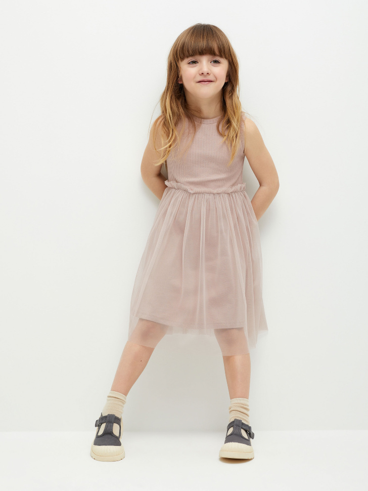 

Платье с юбкой из сетки для девочек, Розовый