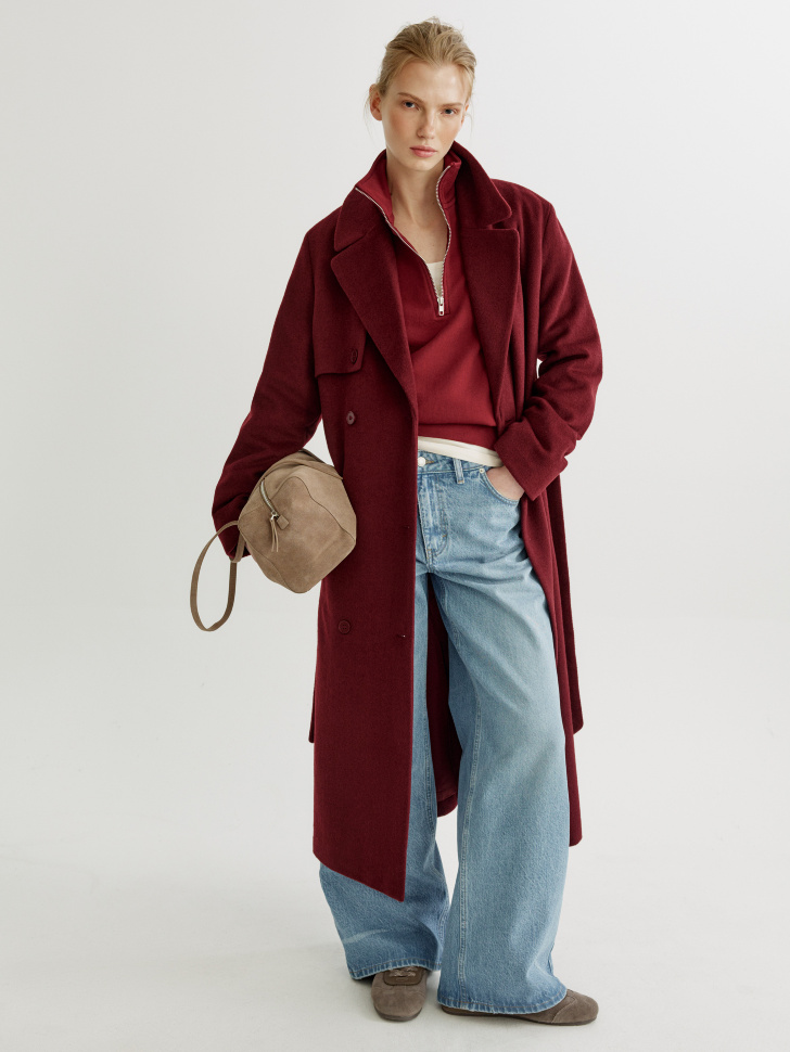 двубортное пальто из смесовой шерсти от бренда sela вид слева