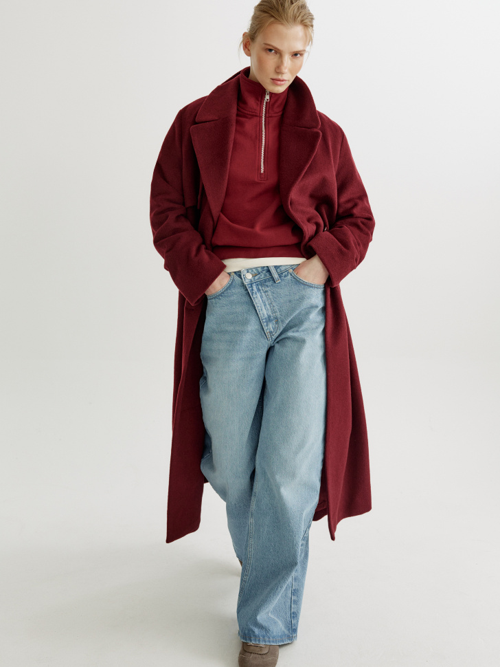 двубортное пальто из смесовой шерсти из шерсти спереди