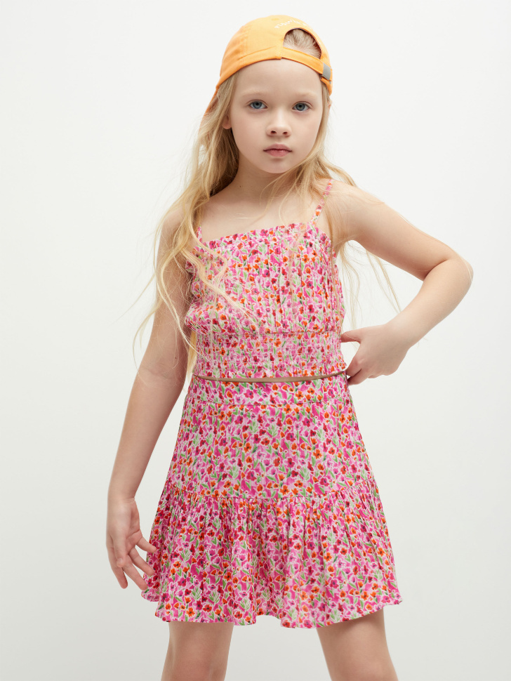 Вискозная юбка с принтом для девочек (розовый, 140) от Sela