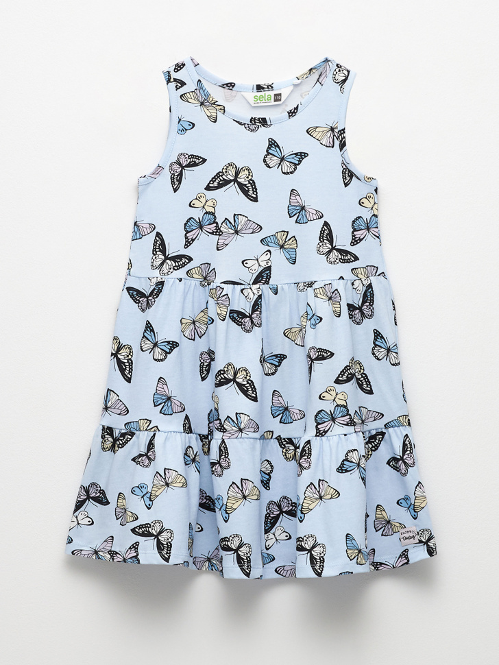 

Трикотажное платье с принтом для девочек, Голубой