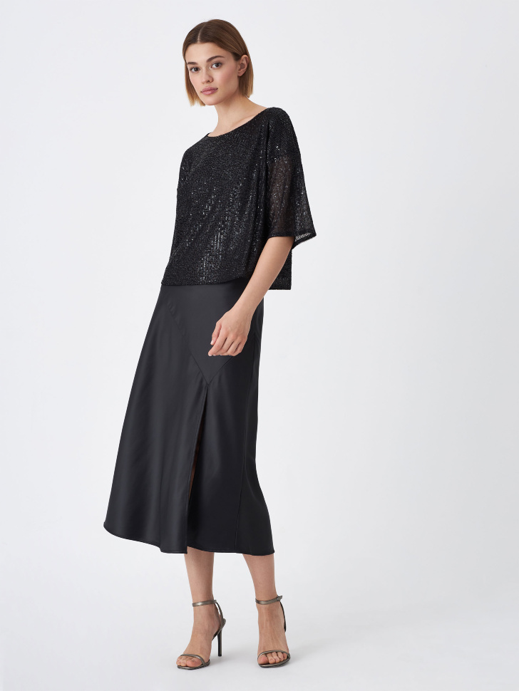 

Сатиновая юбка миди с разрезом, Серый