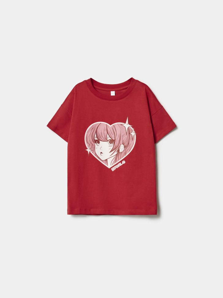 Футболка Sela с принтом аниме для девочек, красный, арт. 45053