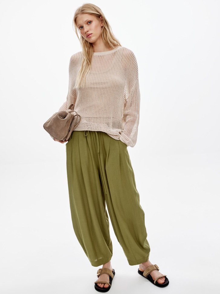 вязаный джемпер полупрозрачный с содержанием льна от бренда sela вид слева