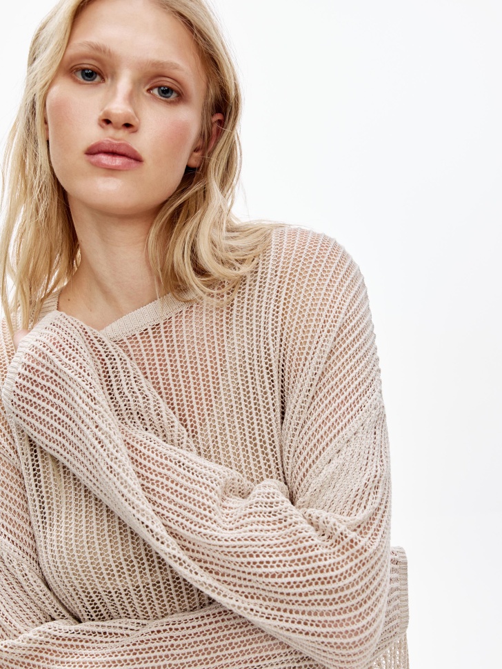 вязаный джемпер полупрозрачный с содержанием льна по цене 3599 руб вид справа