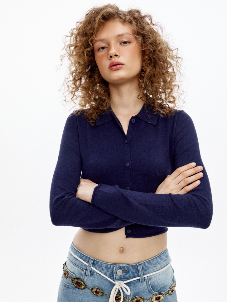 Вязаный укороченный кардиган SELA Young, синий, арт. 52255