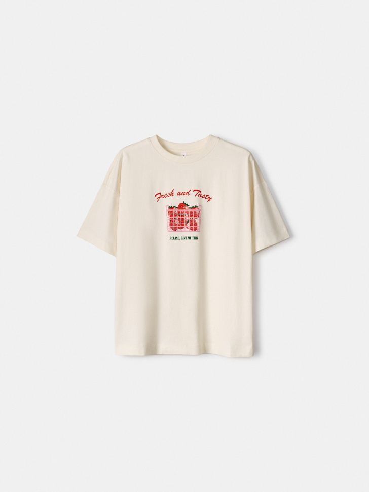 Футболка Sela оверсайз с принтом, бежевый, арт. 54408