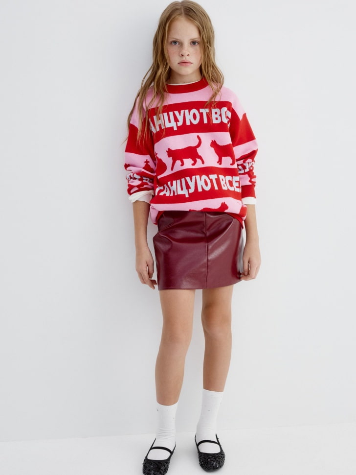 вязаный джемпер с принтом для девочек из коллекции  x мосфильм 4680798771250 по акции