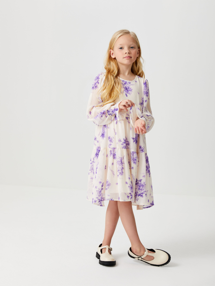 Ярусное платье с цветочным принтом для девочек (фиолетовый, 128/ 8-9 YEARS) от Sela