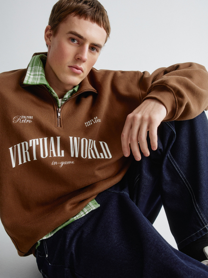 свитшот оверсайз с воротником-стойкой 4610517156617 фотография