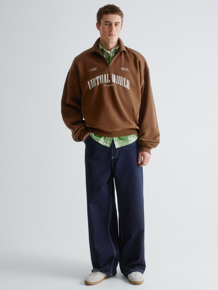 свитшот оверсайз с воротником-стойкой 4610517156617 по акции