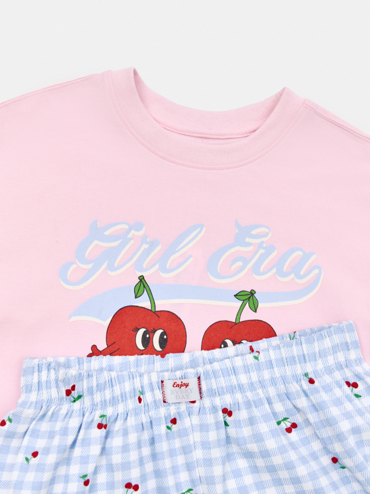 пижама с принтом для девочек из хлопка спереди